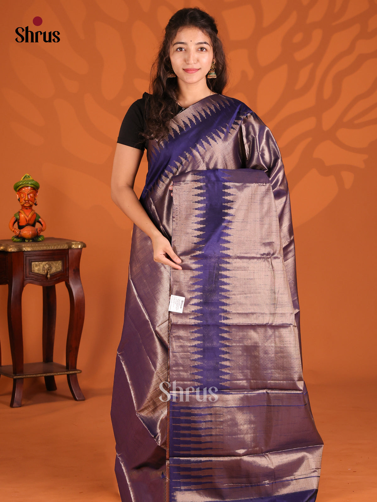 Blue - Semi Jute Saree - Shop on Shrus.com