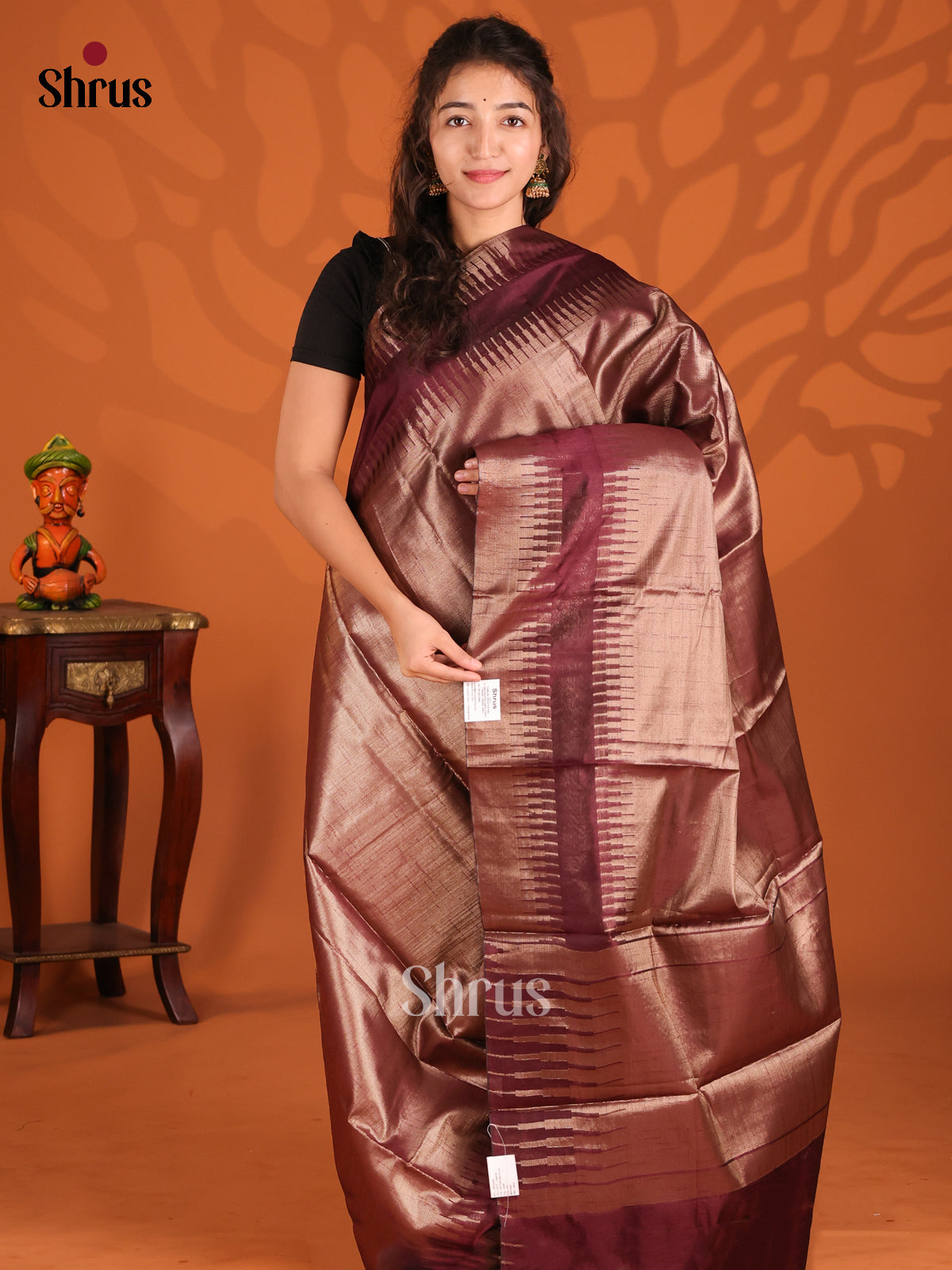 Maroon - Semi Jute Saree - Shop on Shrus.com