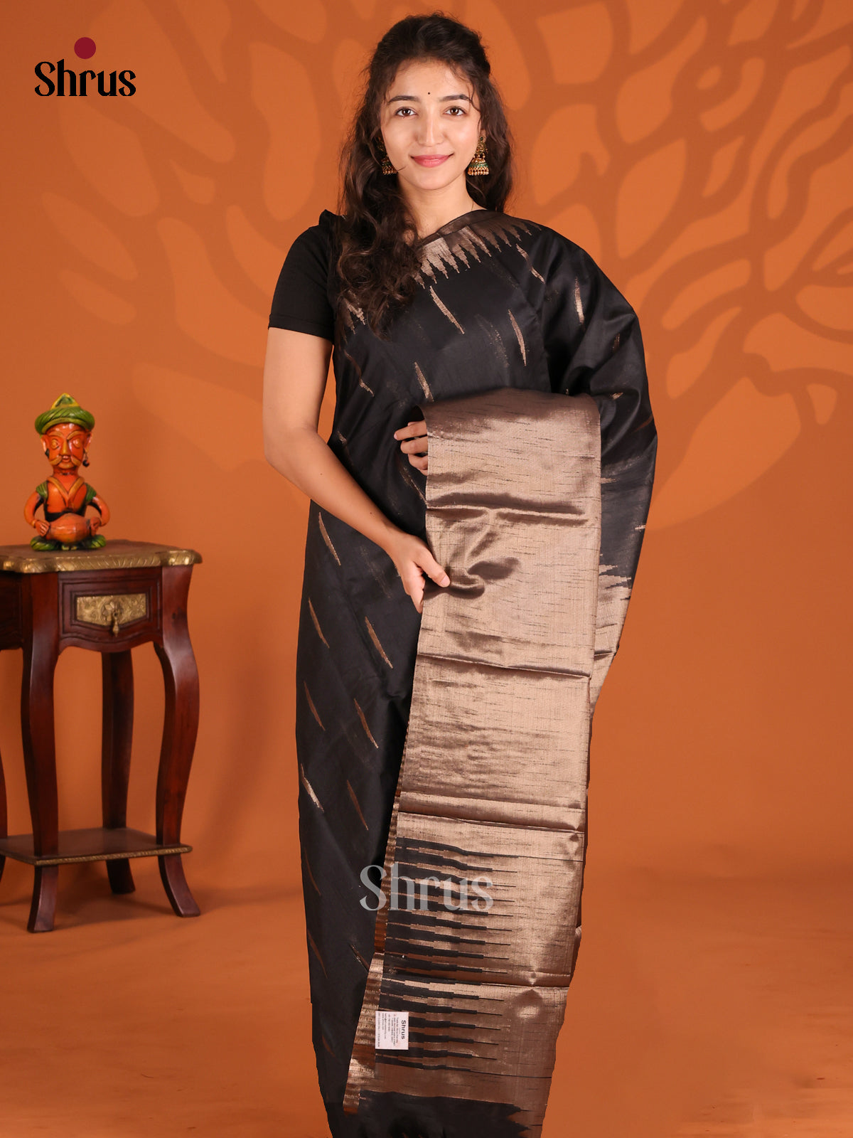 Black- Semi Jute Saree - Shop on Shrus.com