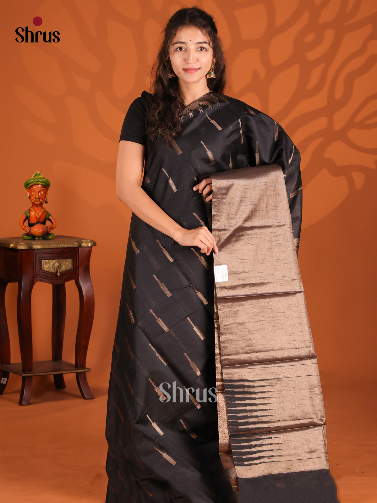 Black - Semi Jute Saree - Shop on Shrus.com