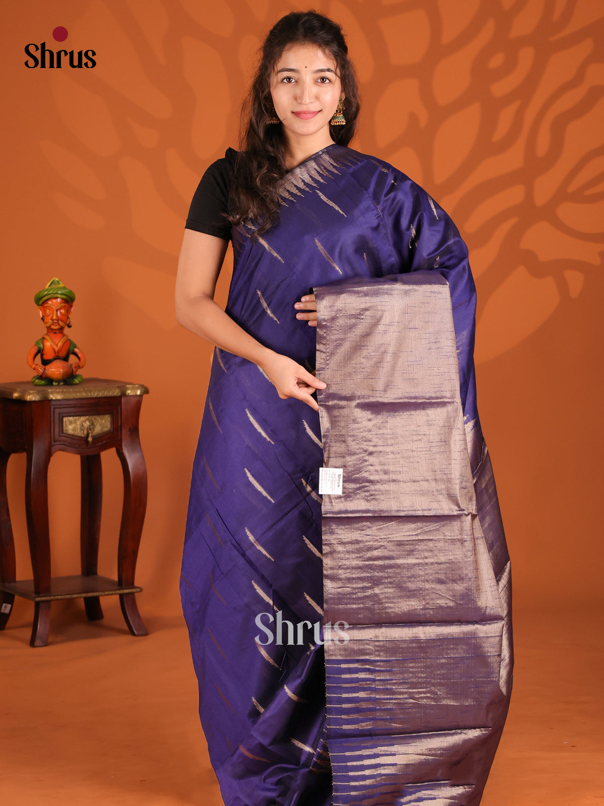 Blue - Semi Jute Saree - Shop on Shrus.com