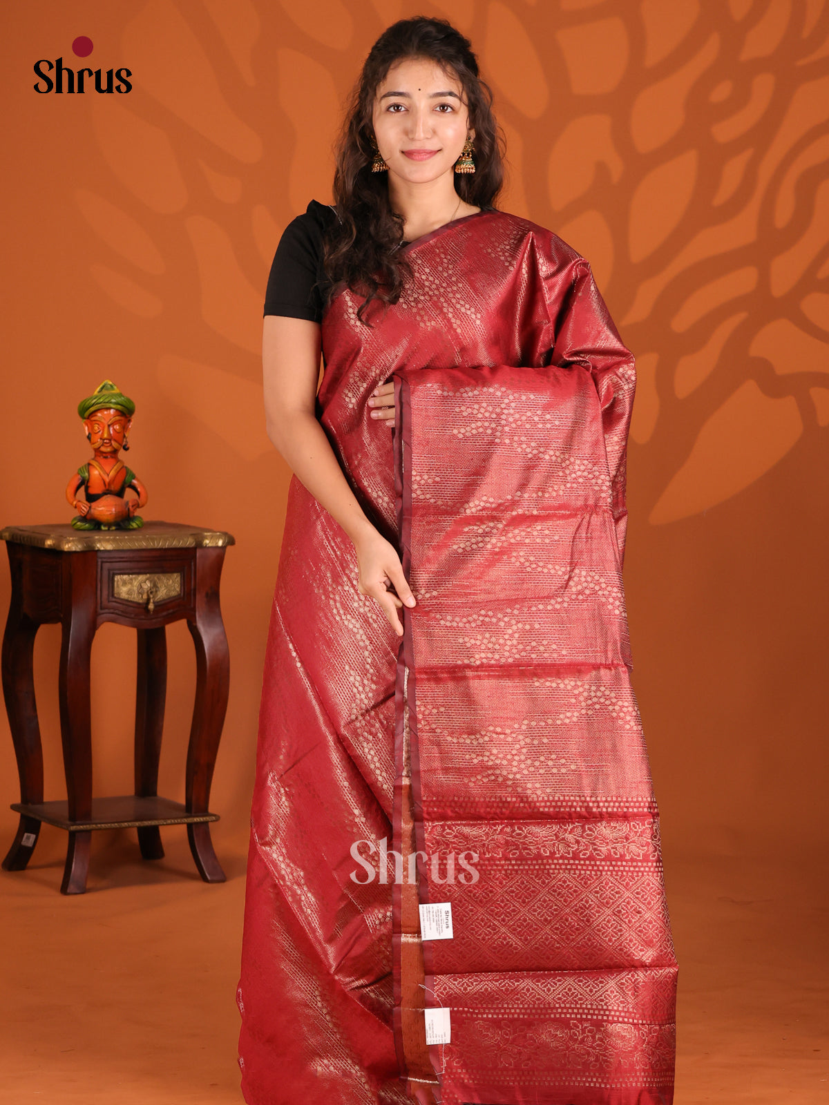 Maroon- Semi Jute Saree - Shop on Shrus.com
