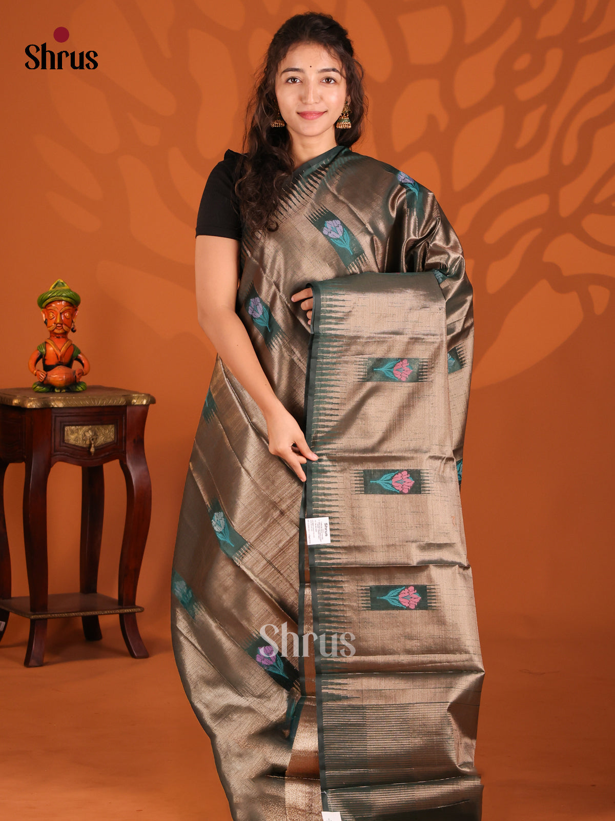 Green- Semi Jute Saree - Shop on Shrus.com