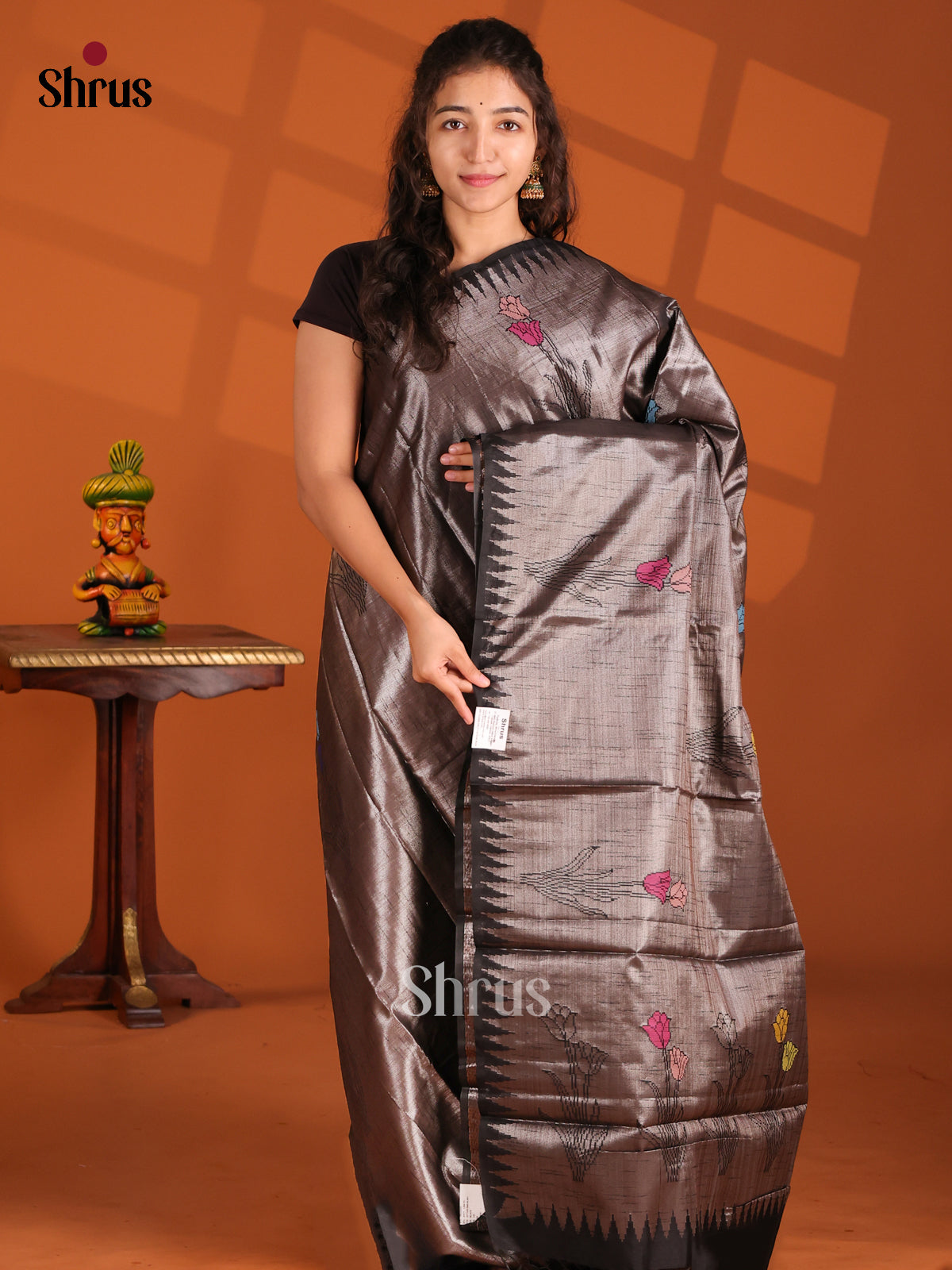 Black - Semi Jute Saree - Shop on Shrus.com