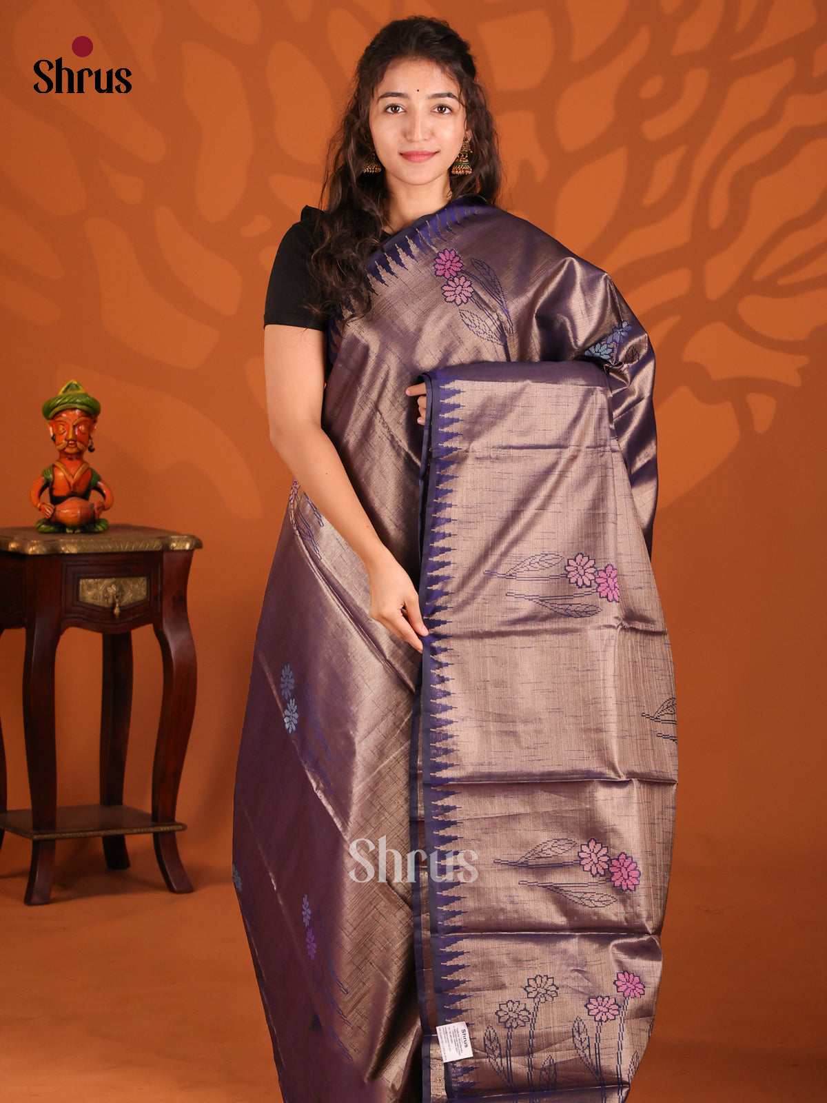 Blue - Semi Jute Saree - Shop on Shrus.com
