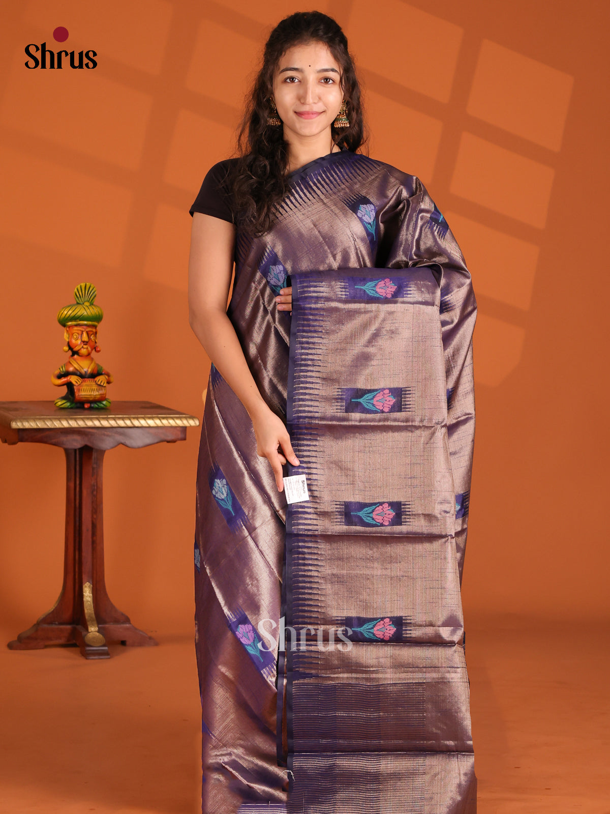 Blue - Semi Jute Saree - Shop on Shrus.com