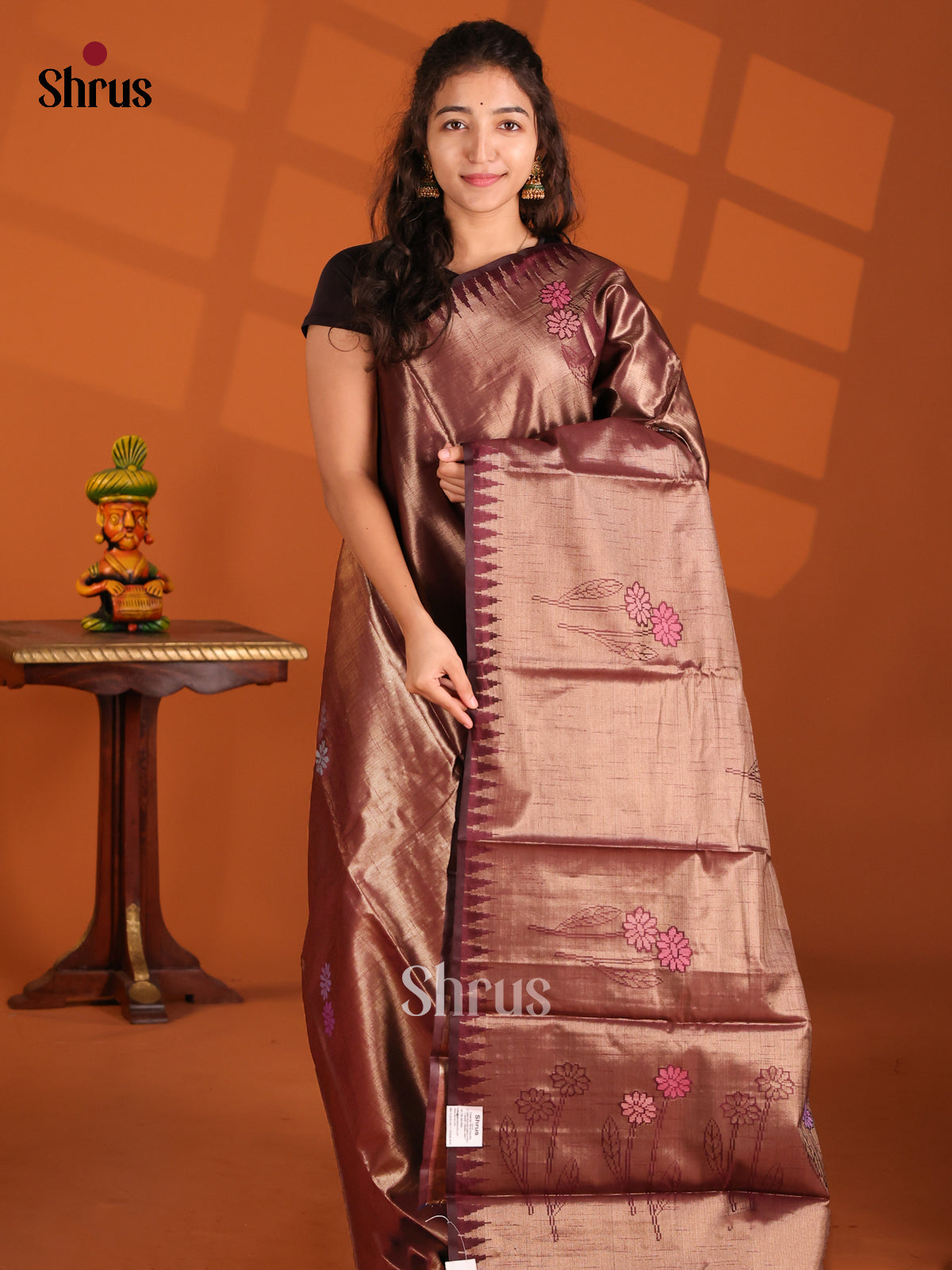 Maroon- Semi Jute Saree - Shop on Shrus.com
