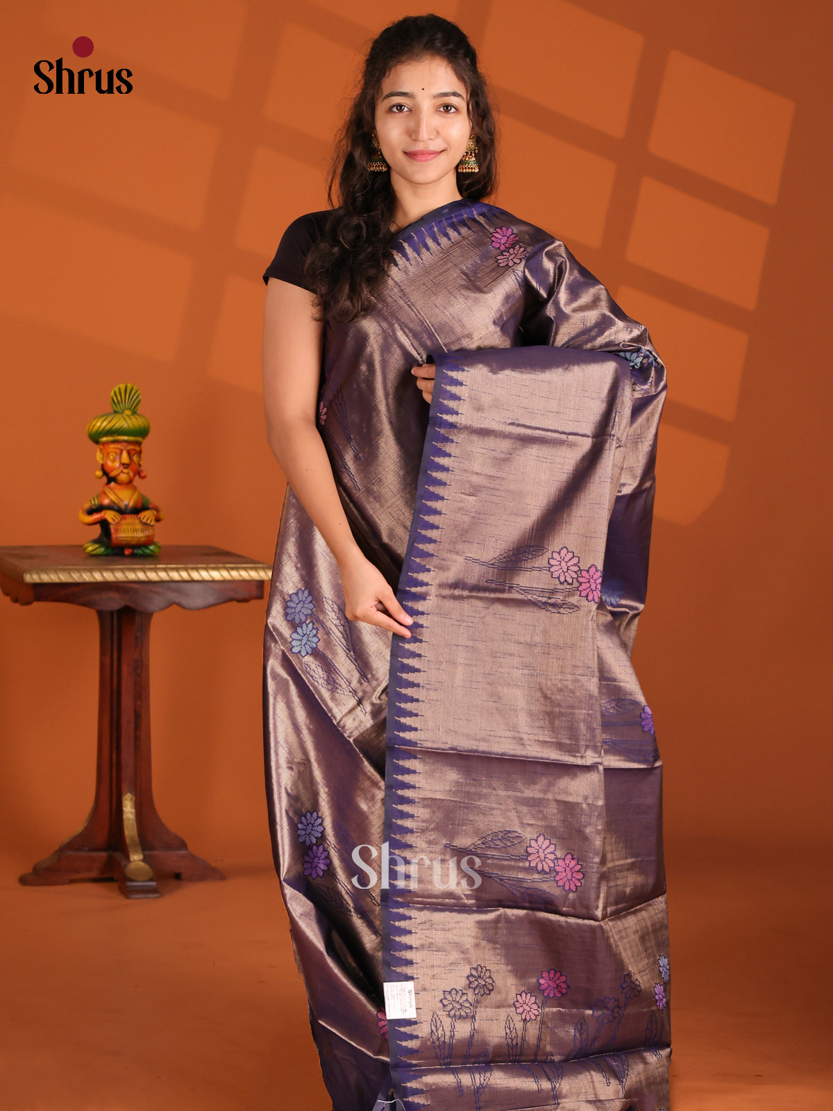 Blue- Semi Jute Saree - Shop on Shrus.com