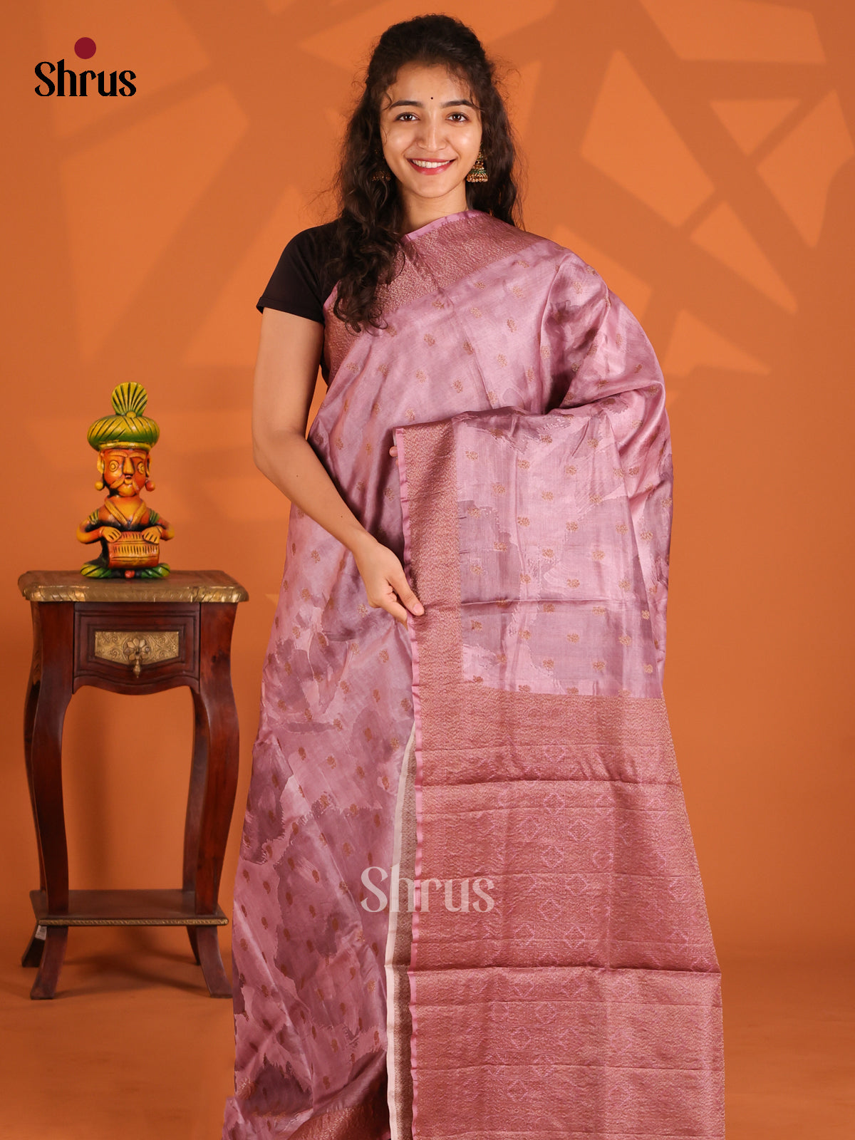 Onion Pink(Single Tone)- Tussar Saree