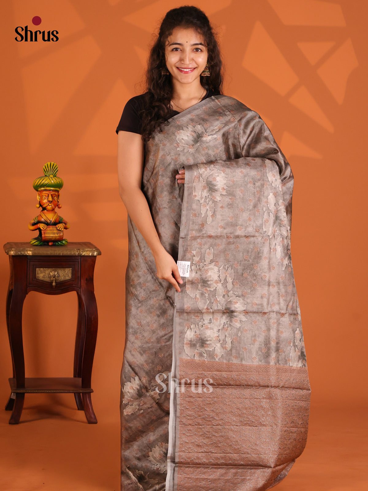 Grey(Single tone) - Tussar Saree
