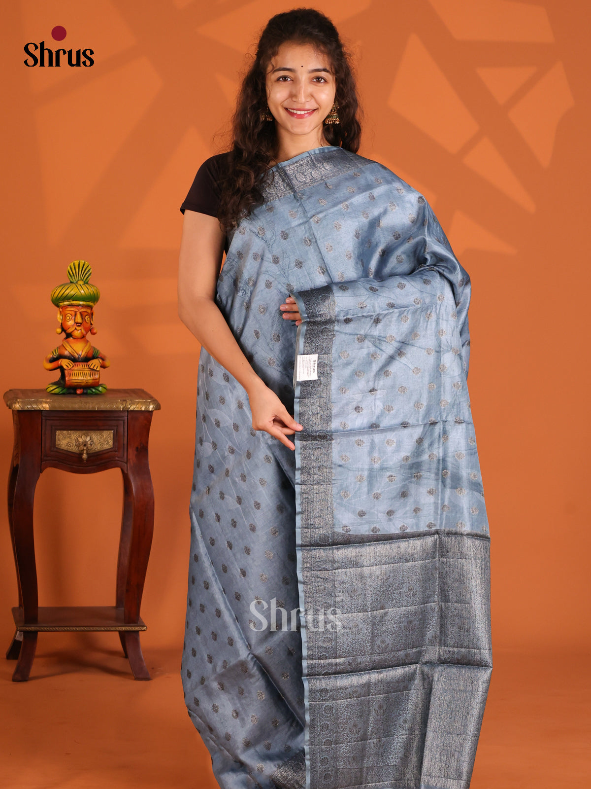 Blue(single Tone)- Tussar Saree - Shop on Shrus.com