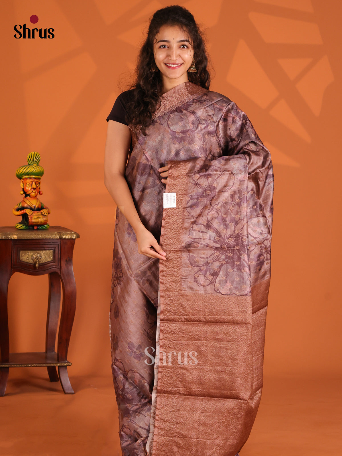 Brown (Single Tone)- Tussar Saree