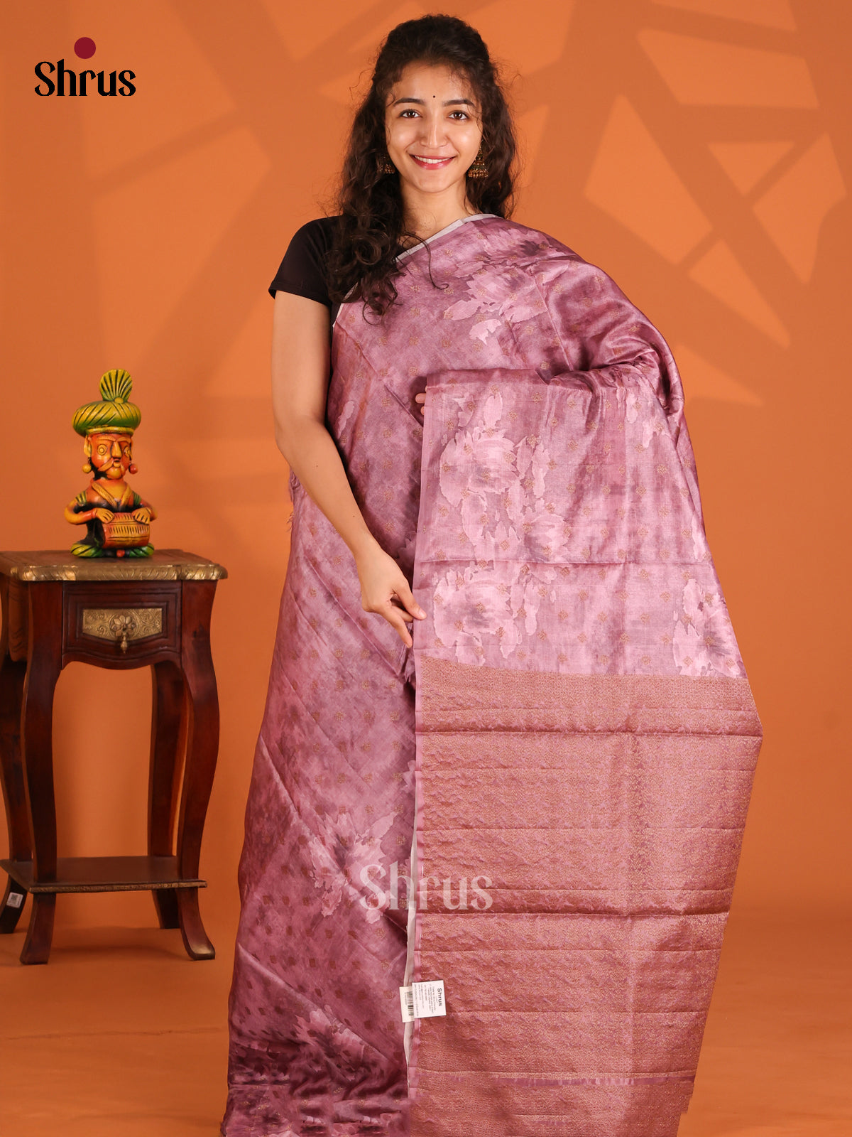 beatiful Onion Pink(Single Tone)- Tussar Saree