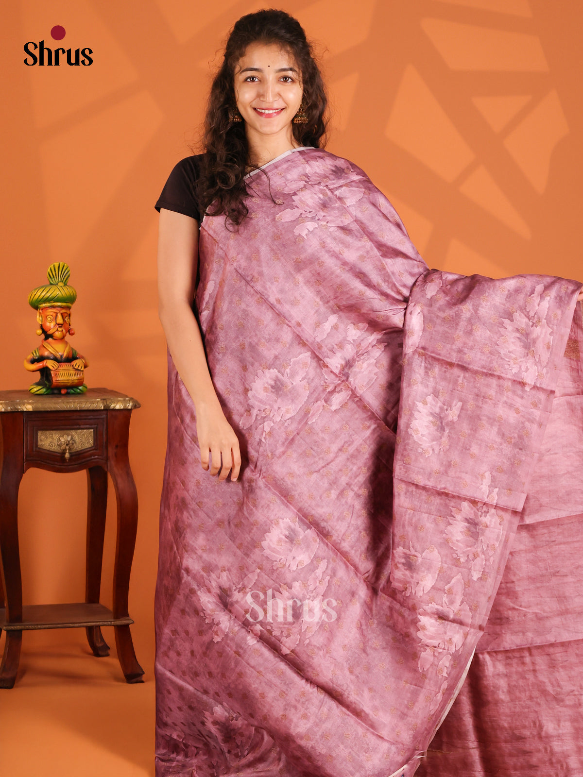 beatiful Onion Pink(Single Tone)- Tussar Saree-1