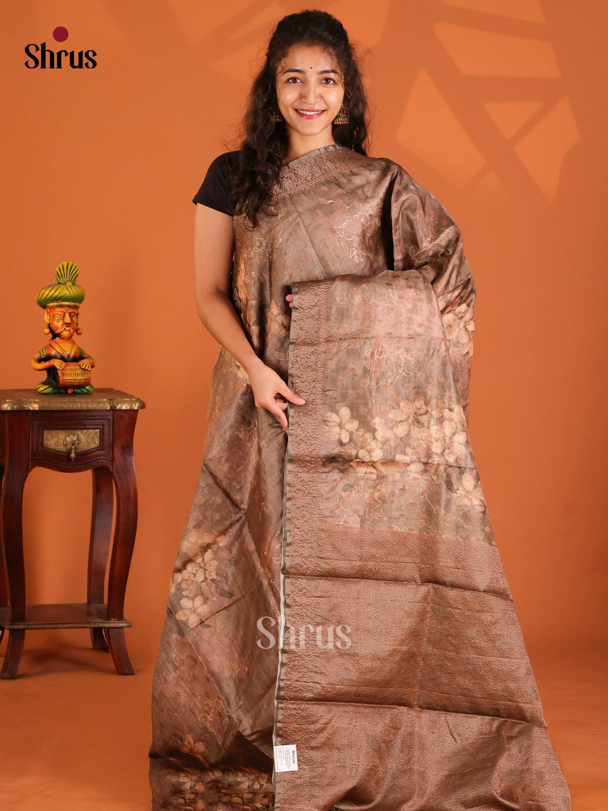 Dusty Brown(Single Tone)- Tussar Saree