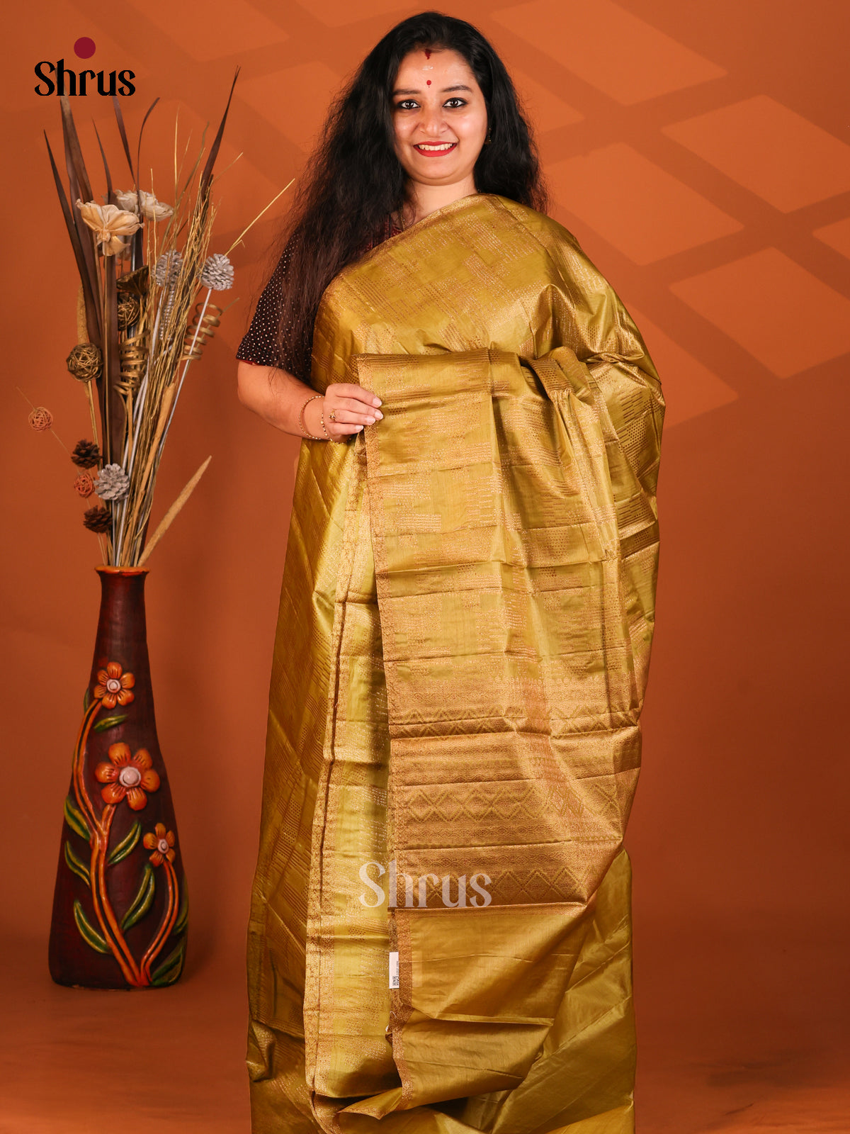 Mehandi Green(Single Tone) - Tussar Saree - Shop on Shrus.com