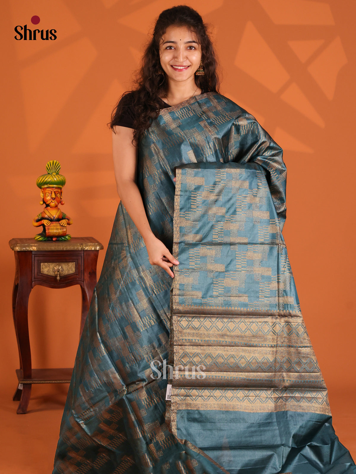 Blue(Single Tone) - Tussar Saree - Shop on Shrus.com