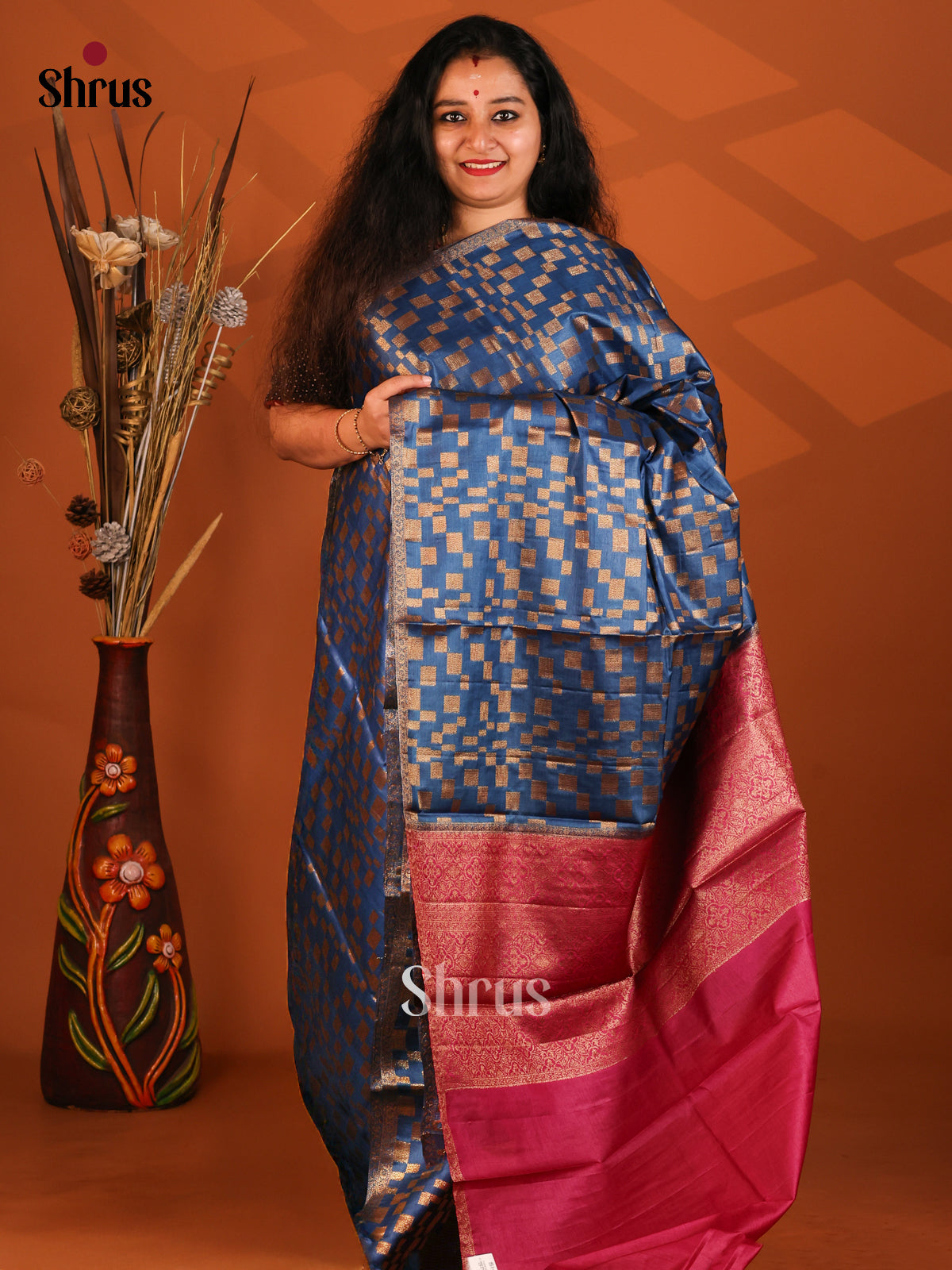 Blue & Maroon - Tussar Saree - Shop on Shrus.com