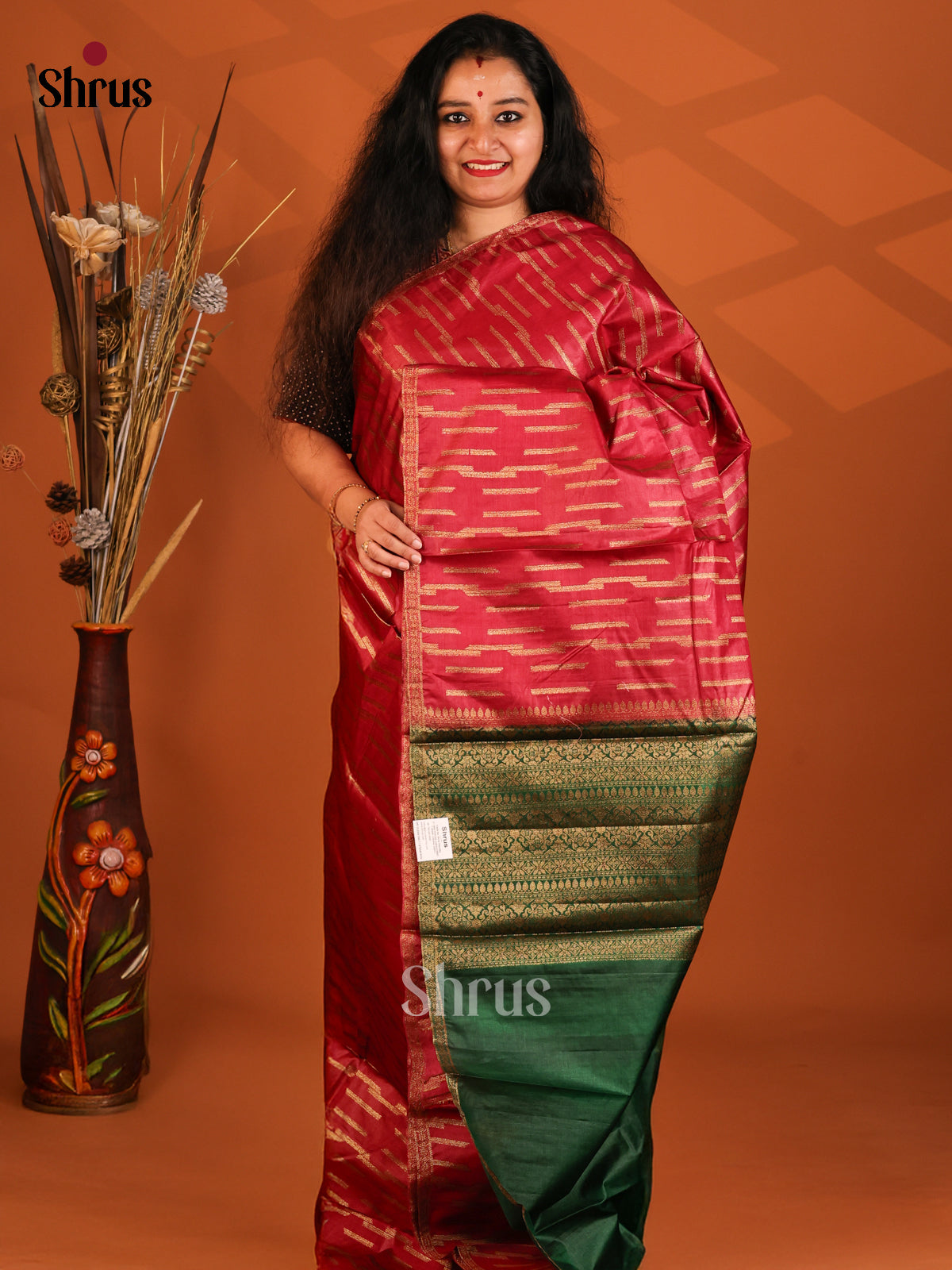 Red & Green- Tussar Saree