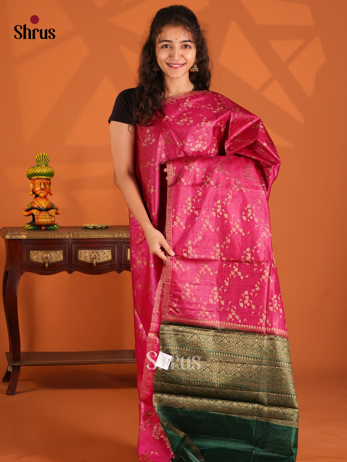 Pink & Green- Tussar Saree