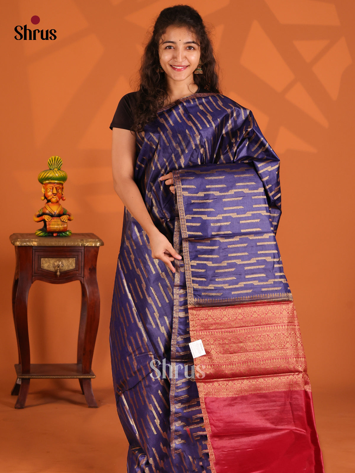 Blue & Maroon- Tussar Saree - Shop on Shrus.com