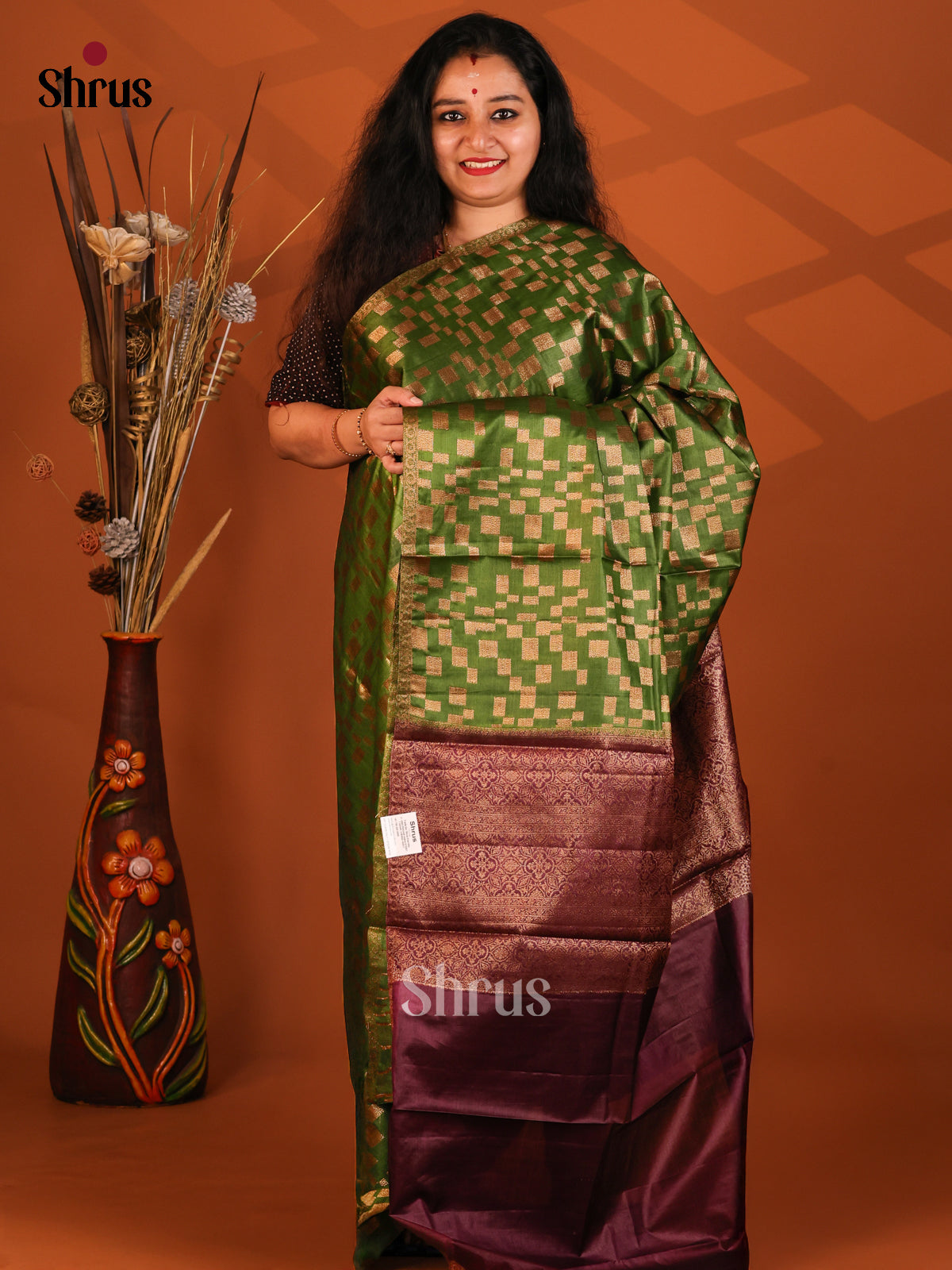 Green & Maroon - Tussar Saree