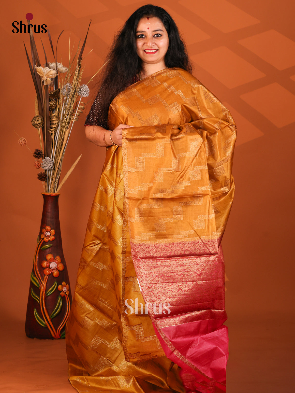 Mustard & Maroon - Tussar Saree - Shop on Shrus.com
