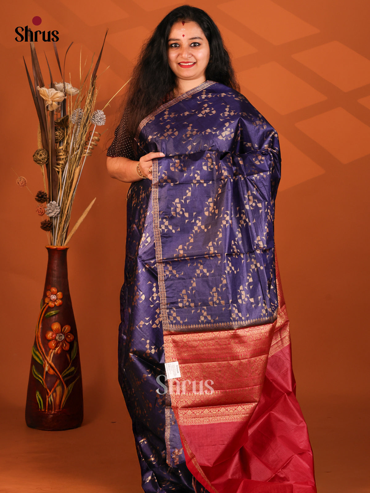 Blue & Maroon - Tussar Saree - Shop on Shrus.com