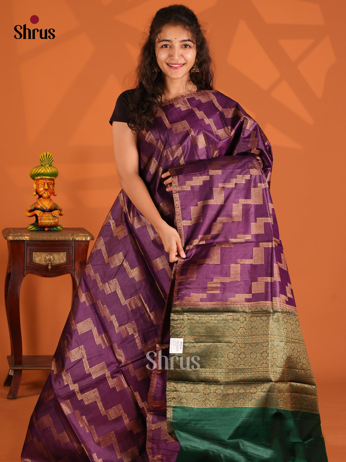 Purple & Green - Tussar Saree