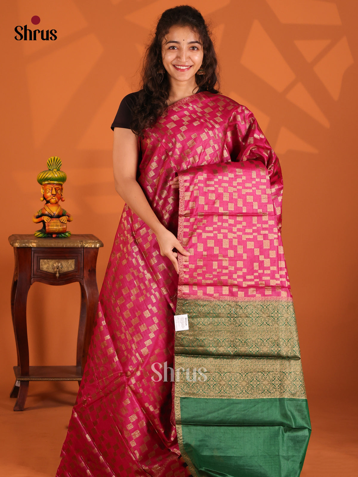 Pink & Green - Tussar Saree