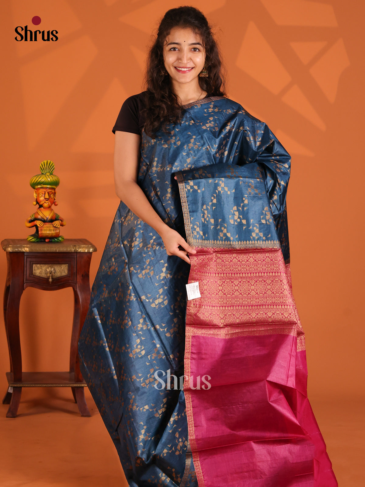 Blue & Pink- Tussar Saree - Shop on Shrus.com