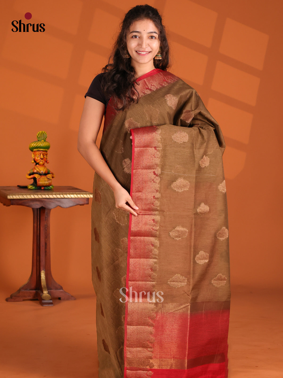 Chutney Green & Red - Semi Jute Saree - Shop on Shrus.com
