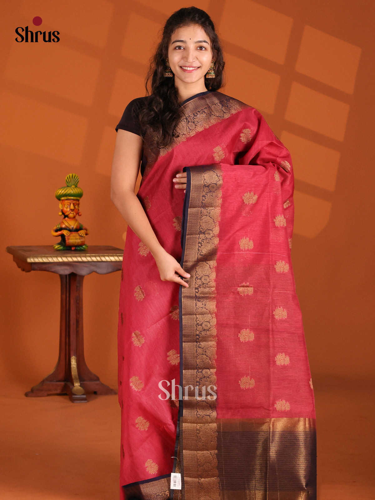 Red & Blue- Semi Jute Saree - Shop on Shrus.com