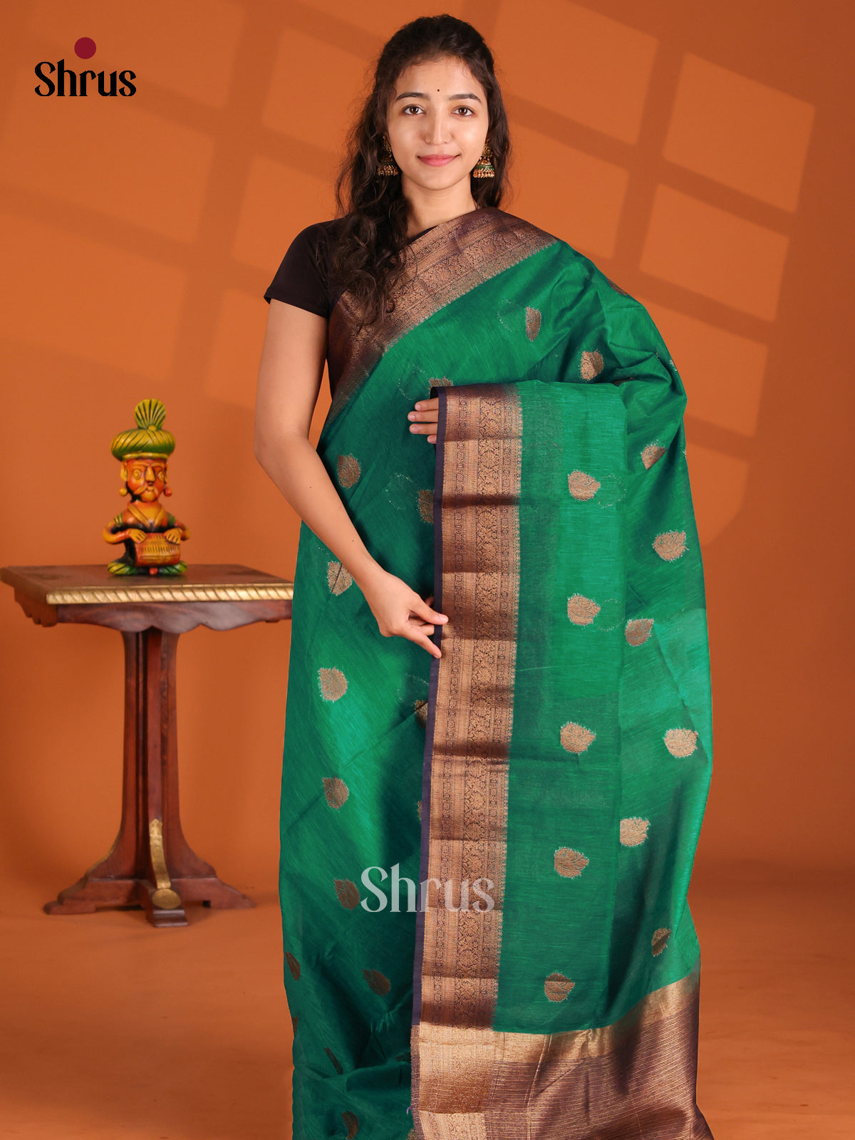 Green & Blue- Semi Jute Saree - Shop on Shrus.com