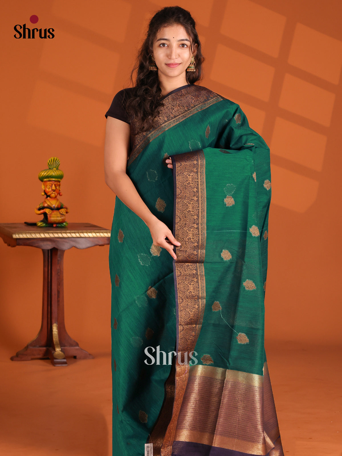 Green & Blue- Semi Jute Saree - Shop on Shrus.com
