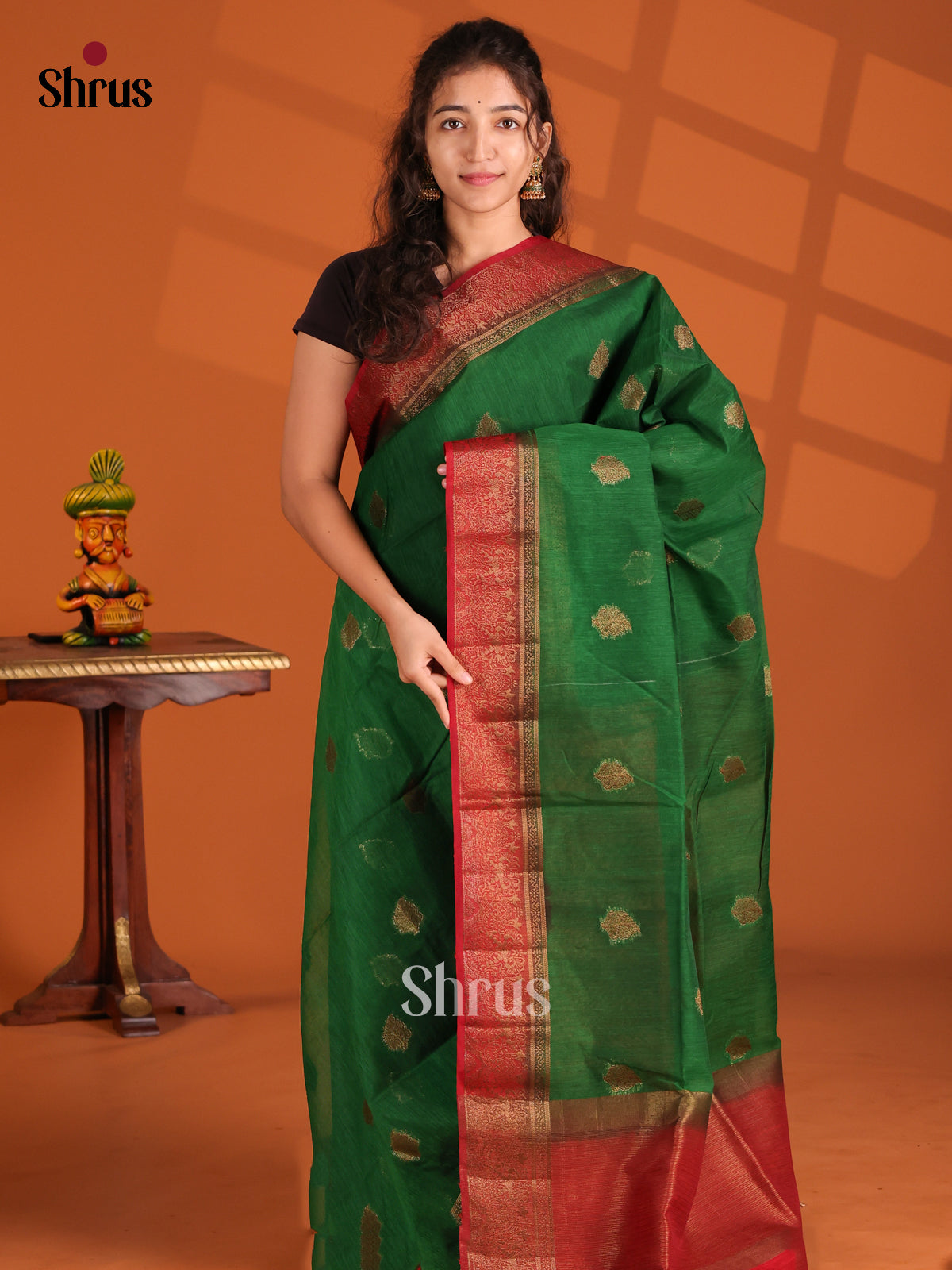 Green & Maroon - Semi Jute Saree - Shop on Shrus.com