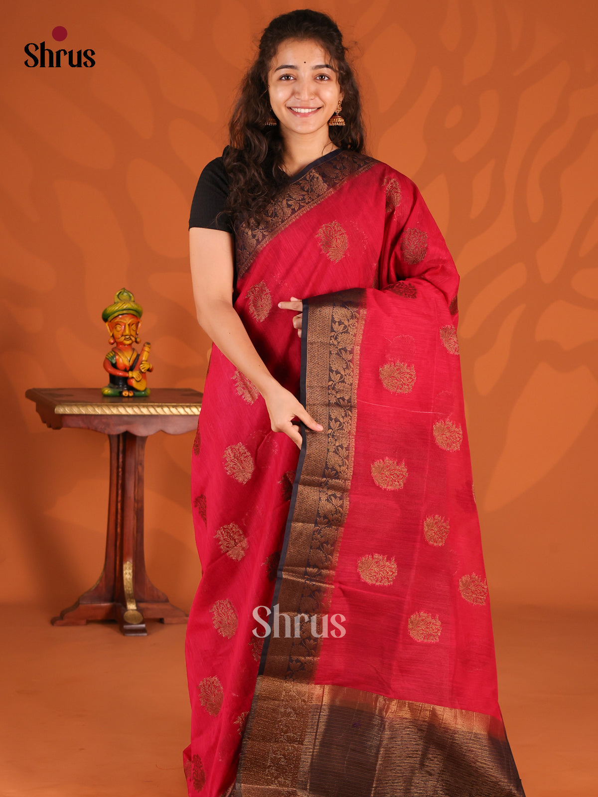 Red & Blue- Semi Jute Saree - Shop on Shrus.com