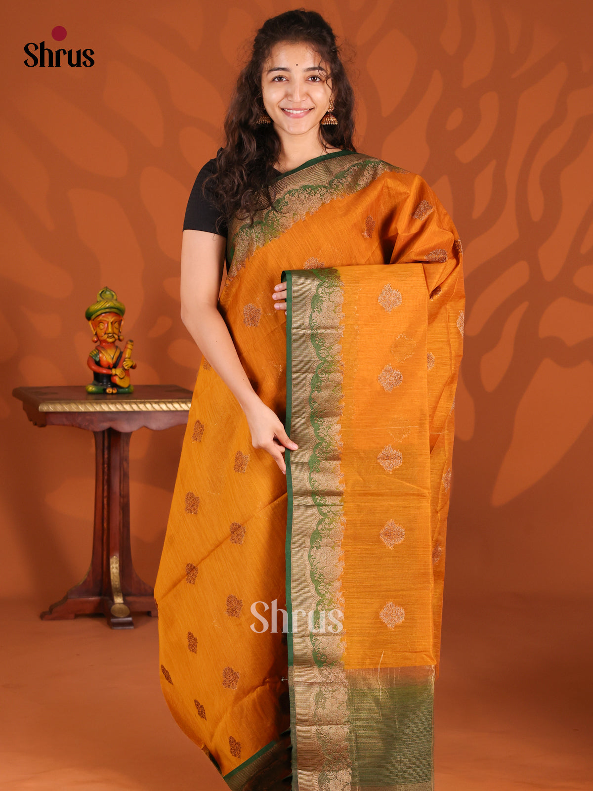 Mustard & Green - Semi Jute Saree - Shop on Shrus.com