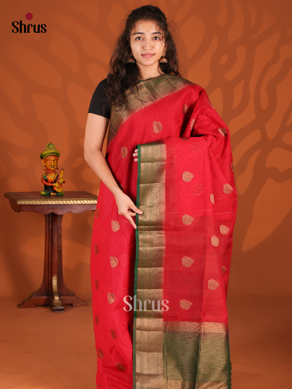 Red & Green- Semi Jute Saree - Shop on Shrus.com
