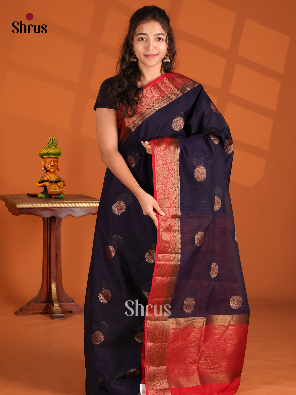 Blue & Red- Semi Jute Saree - Shop on Shrus.com