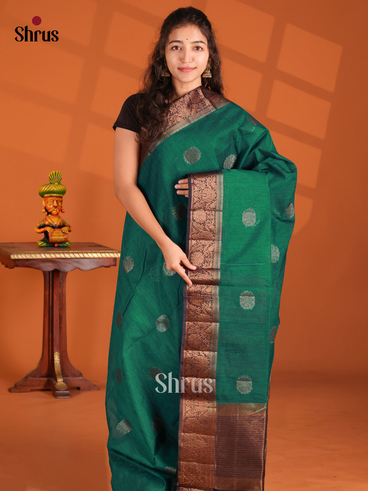 Green & Blue - Semi Jute Saree - Shop on Shrus.com