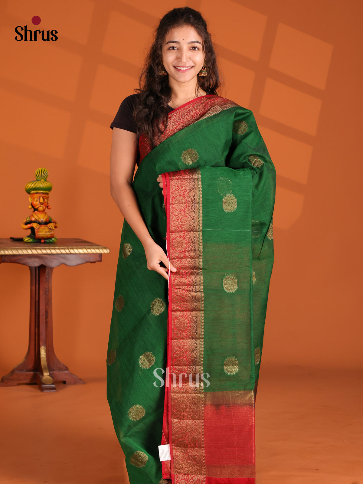 Green & Red- Semi Jute Saree - Shop on Shrus.com