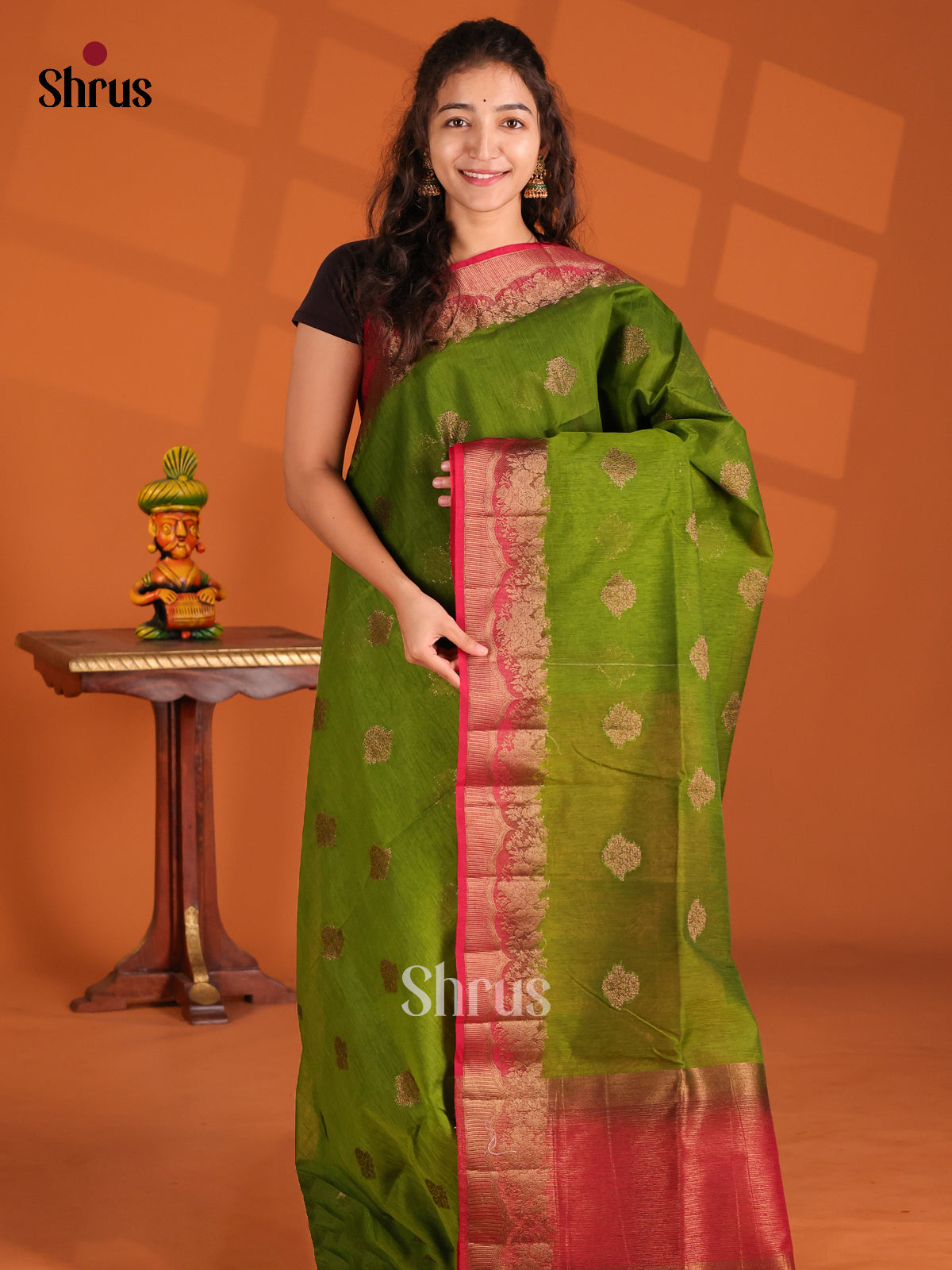 Green & Maroon - Semi Jute Saree - Shop on Shrus.com