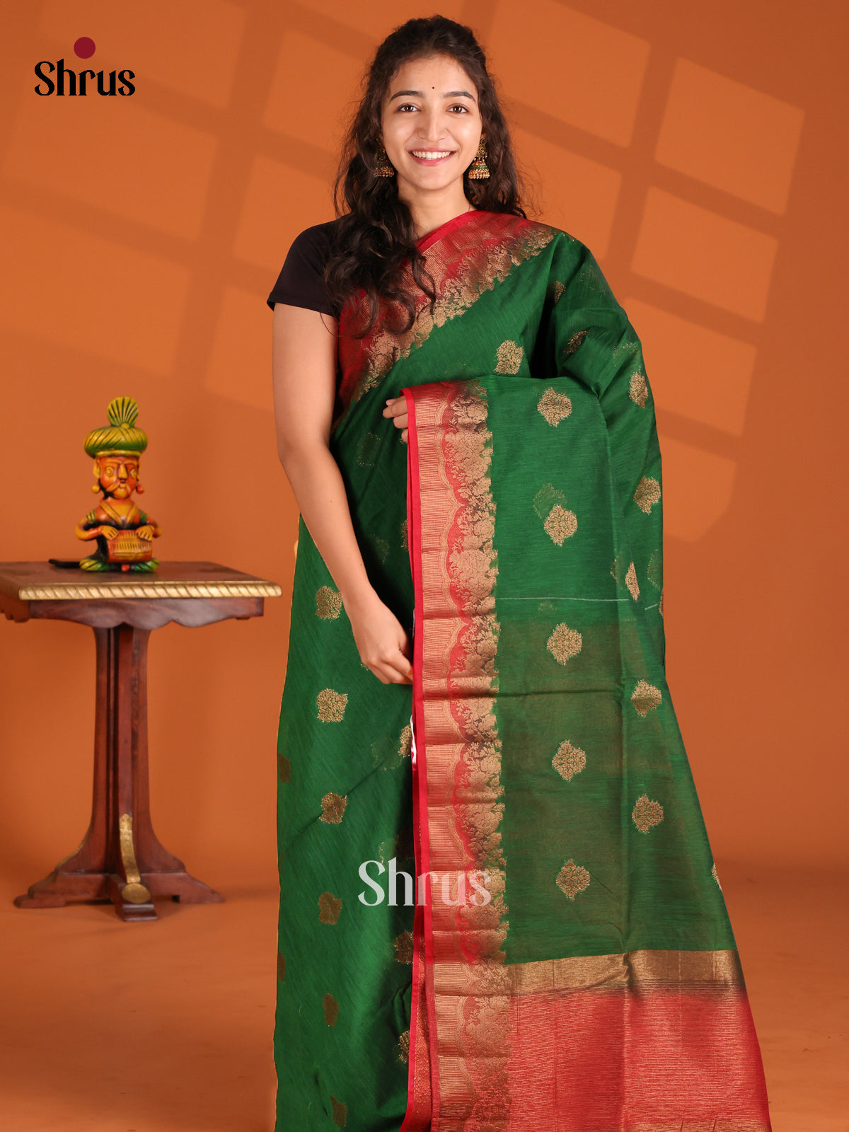 Green & Red- Semi Jute Saree - Shop on Shrus.com