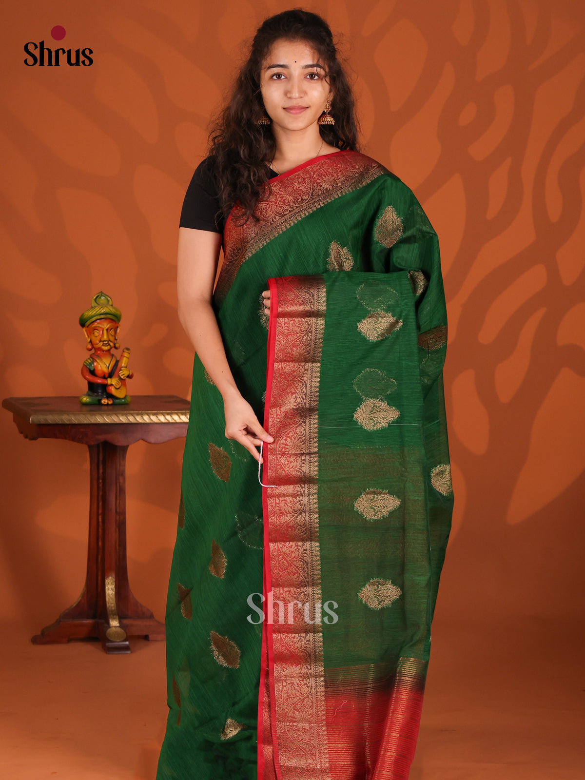 Green & Red- Semi Jute Saree - Shop on Shrus.com