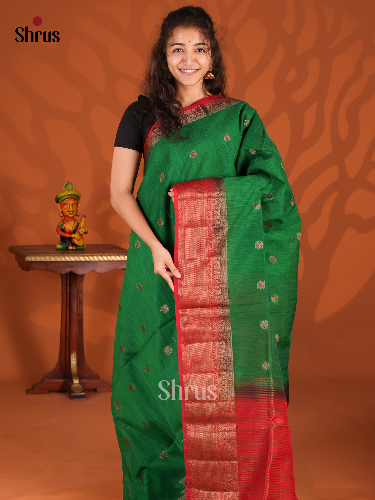 Green & Red- Semi Jute Saree - Shop on Shrus.com