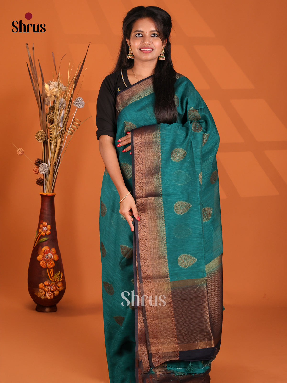 Blue & Navy Blue - Semi Jute Saree - Shop on Shrus.com