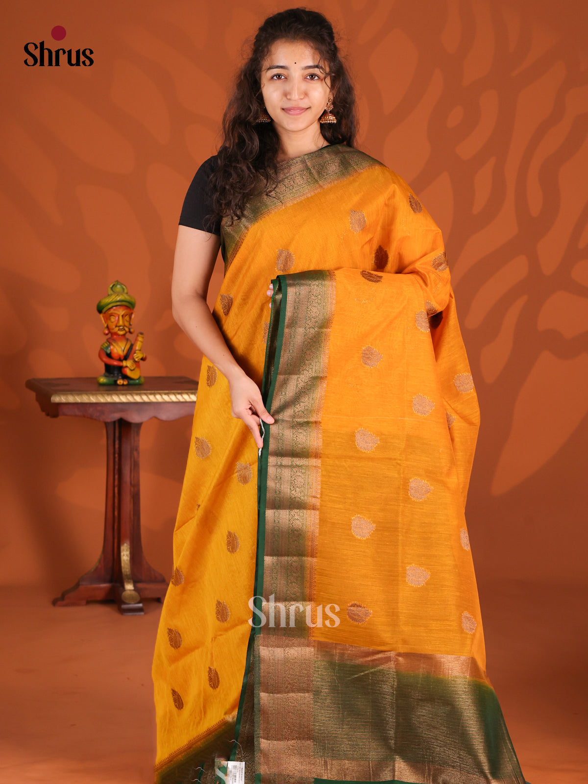 Mustard & Green - Semi Jute Saree - Shop on Shrus.com