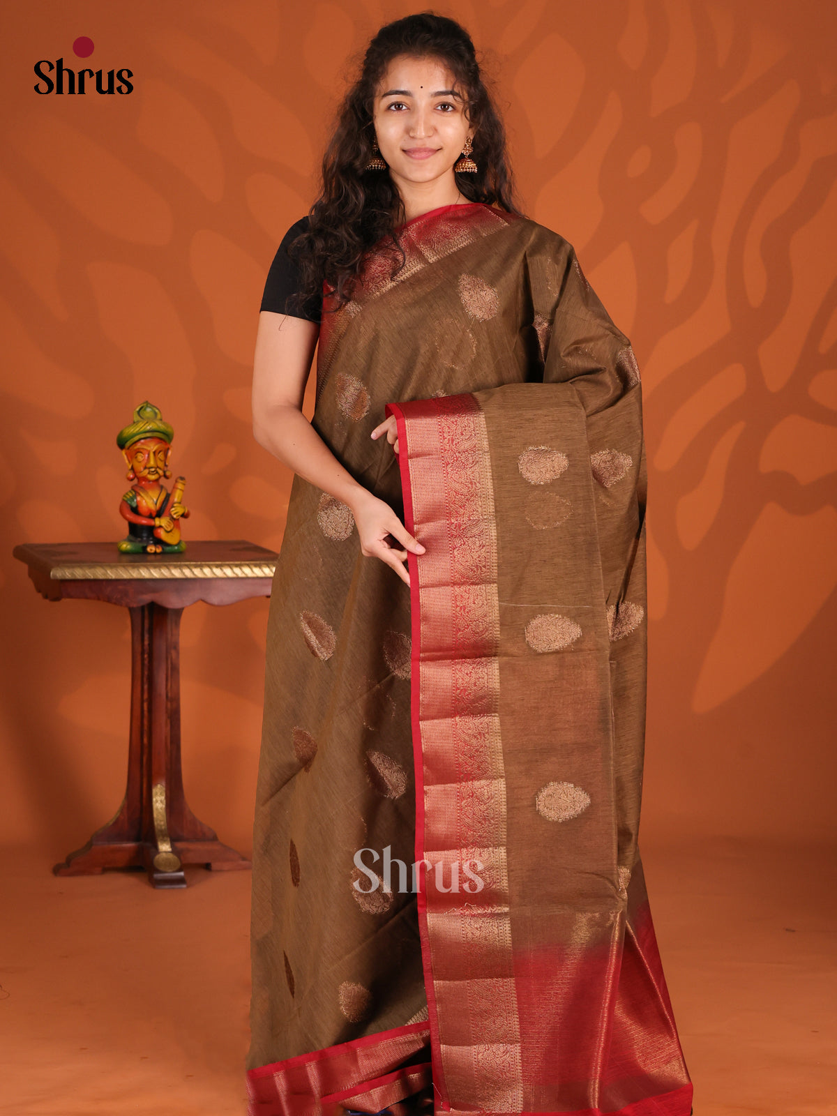 Chutney Green & Red - Semi Jute Saree - Shop on Shrus.com