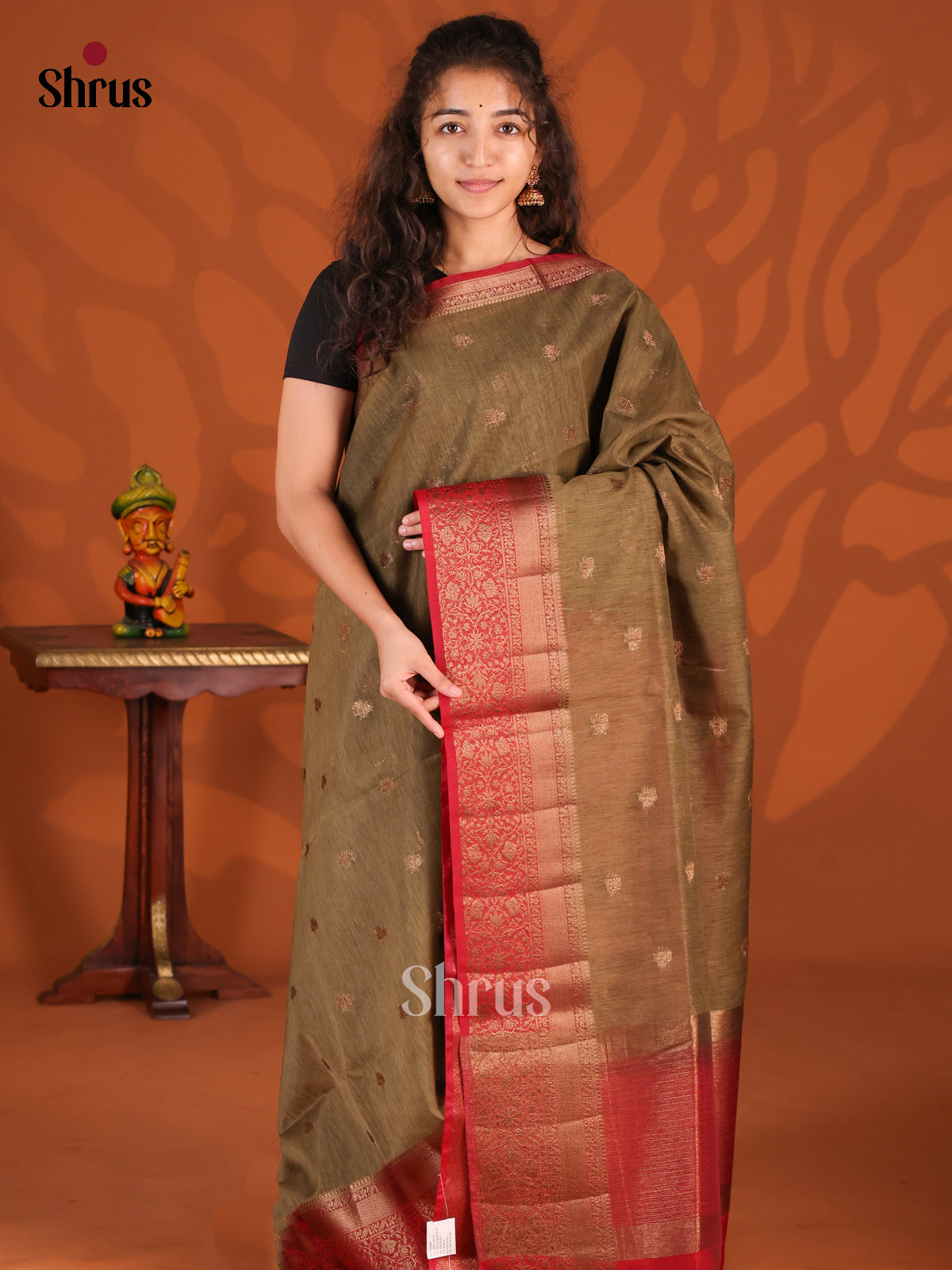 Chutney Green & Red - Semi Jute Saree - Shop on Shrus.com